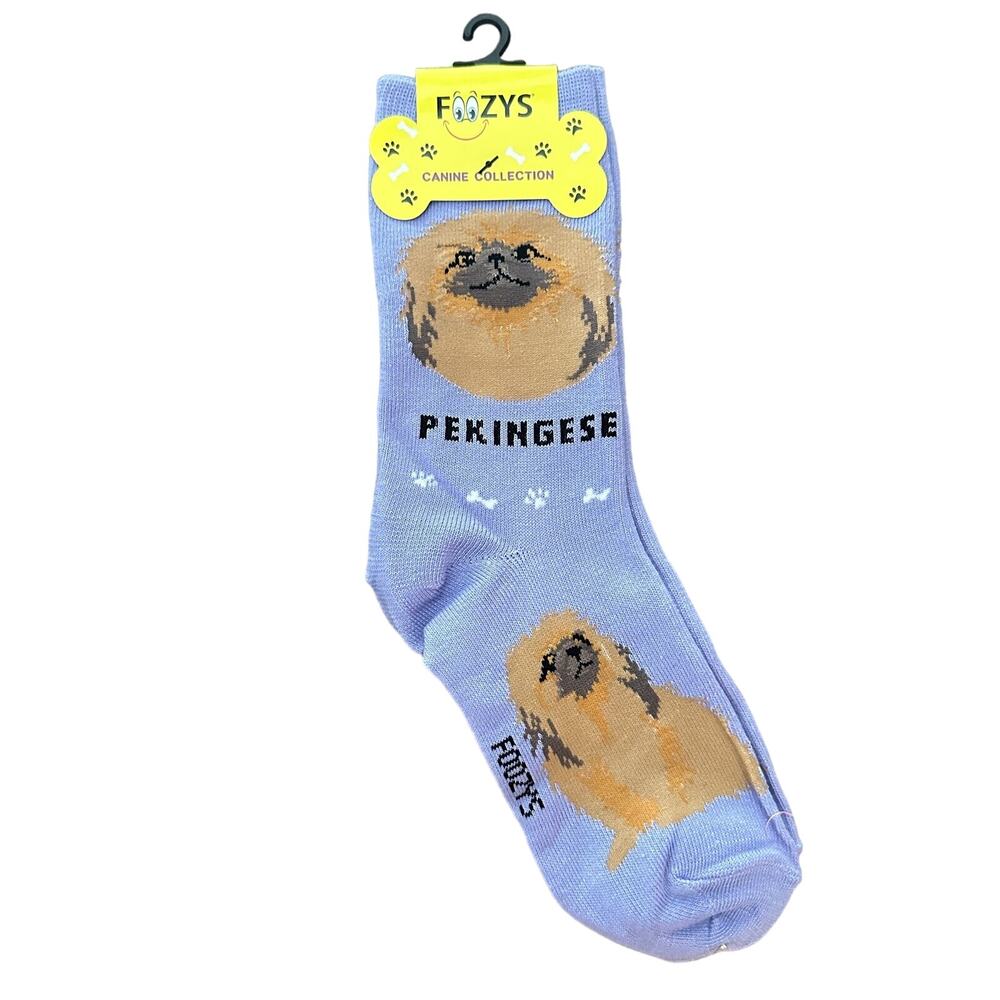 Foozys Purple Dog Print Pekingese Breed Crew Socks Women's One Size